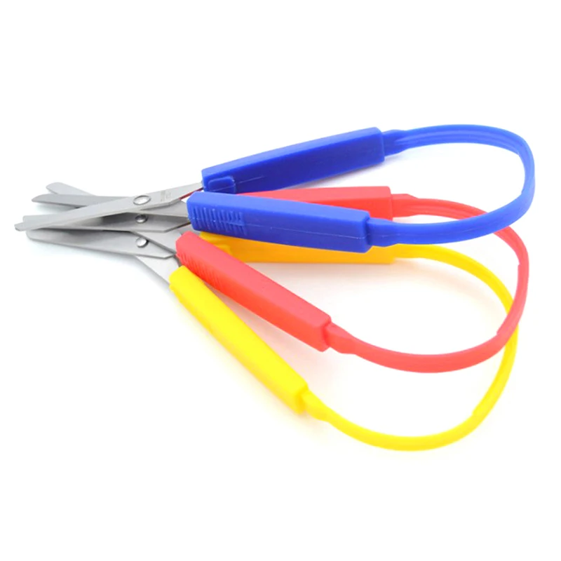 

1PC Loop Scissors Colorful Grip Scissors Loop Handle Self-Opening Scissors Adaptive Cutting Scissors for Children Adults