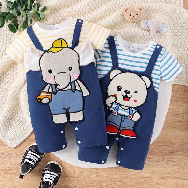 Baby Boys Rompers Cartoon Bear Embroidery Stripe Short Sleeve Fake Two-Pieces Toddler Jumpsuits Bodysuits Summer Clothes
Baby Boys Rompers Cartoon Bear Embroidery Stripe Short Sleeve Fake Two-Pieces Toddler Jumpsuits Bodysuits Summer Clothes
