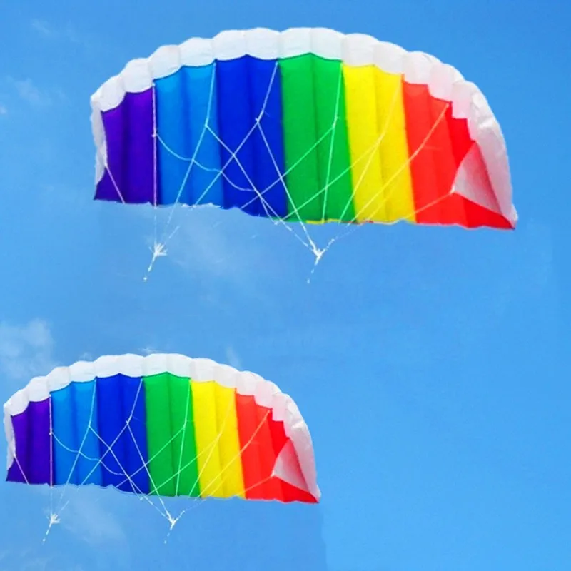 

Rainbow Double Line Soft Kite 1.4m / 1.2m Beach Stunt Flying with Handle Tear-proof Inflatable Kite Surfing Parachute Kites