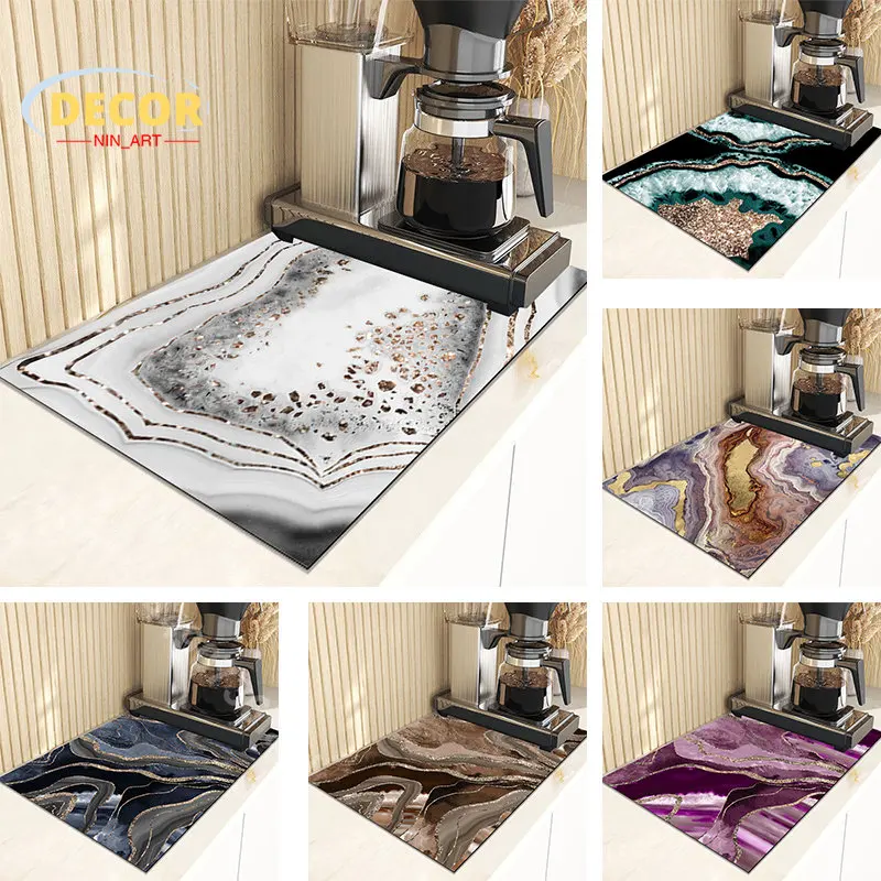 

Abstract Marble Drain Pad Dish Drying Mat Super Absorbent Drainer Mats Kitchen Tableware Draining Pads Dinnerware Cup Bottle Rug
