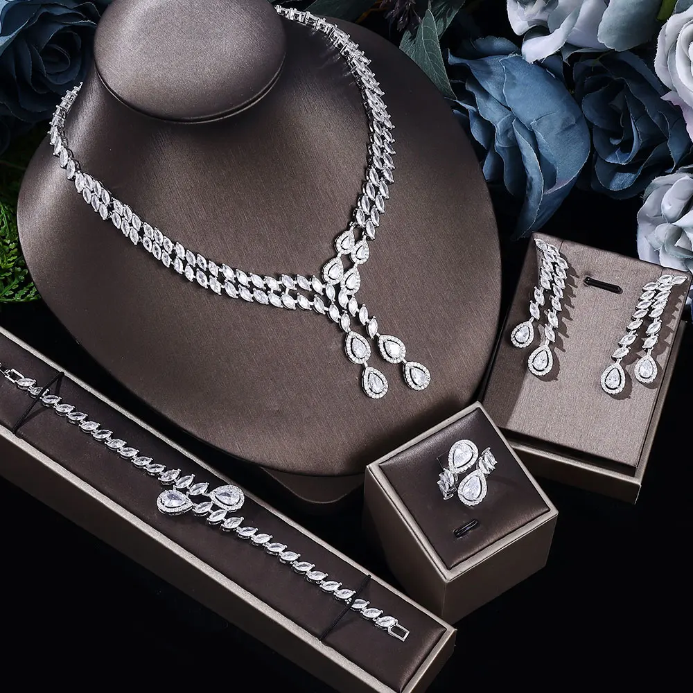 Luxury 4pcs Bridal Wedding Jewelry Set African Dubai Water Drop CZ Zircon Women Party Costume Brides Accessories
Luxury 4pcs Bridal Wedding Jewelry Set African Dubai Water Drop CZ Zircon Women Party Costume Brides Accessories