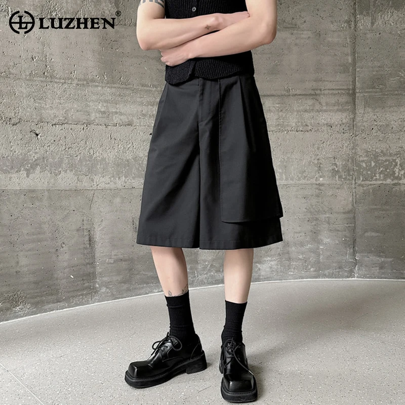 

LUZHEN Summer New Fashion Splicing Design Five Point Pants Solid Color Personality Trendy Street Men Shorts Free Shipping LZ3431