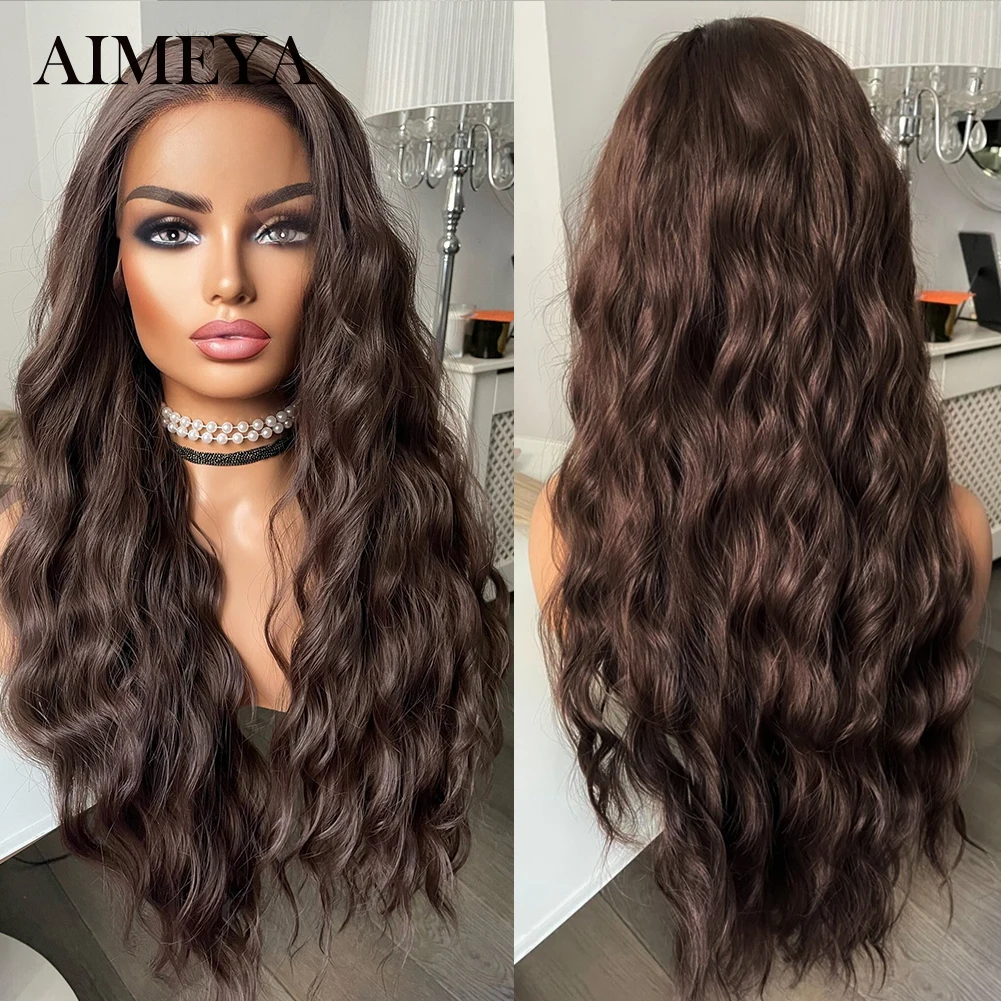 

AIMEYA Long Wavy Lace Wigs For Women Body Wave Synthetic Lace Front Wig Pre Plucked Natural Hairline Heat Resistant Cosplay Wig