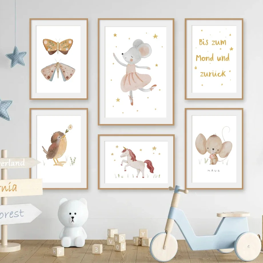 

Rabbit Mouse Unicorn Bird Butterfly Alphabet Numbers Cartoon Posters Of Wall Art Canvas Prints Picture Baby Kids Room Home Decor