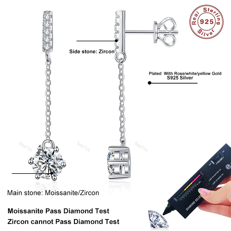 NeeTim 1ct Moissanite Studs Drop Earrings for Women Lab Diamond 925 Sterling Silver Women's Earring Wedding Party Stud Earring 8 S05dffea75c704e60b66e67773b10af8dj