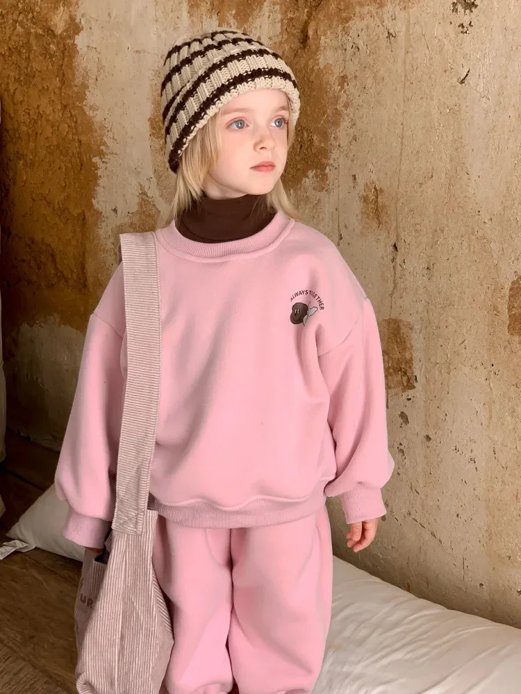 

HoneyCherry Girls Padded Sports Sweatshirt Sets New Cute Cartoon Printing Thickened Pullover Sweatshirt Two-piece Sets