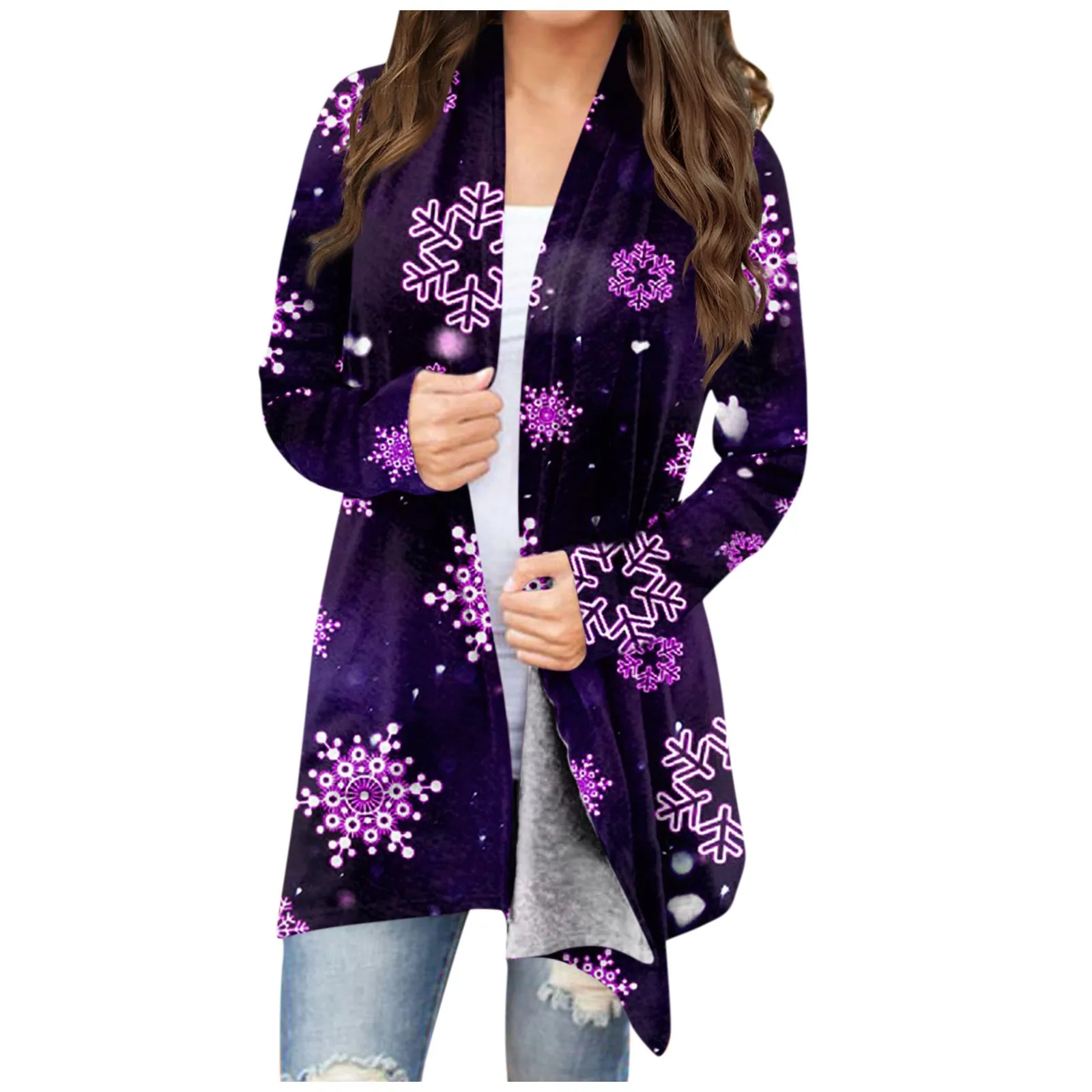 Women Christmas Cardigan Snowflake Printing Jacket Long Sleeve Simple Coat Female Plus Size Clothes Polyester Fleece Lining 2023
Women Christmas Cardigan Snowflake Printing Jacket Long Sleeve Simple Coat Female Plus Size Clothes Polyester Fleece Lining 2023