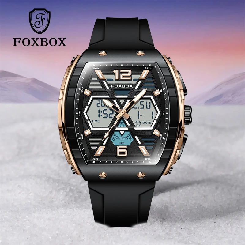 

FOXBOX Relogio masculino Fashion Casual Watch For Men Digital Dual Time Sports Chronograph 5Bar Waterproof Quartz Wristwatches