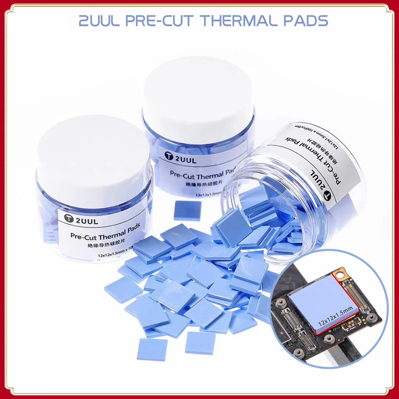 2UUL Pre-Cut Thermal Pads 100pcs/Box 12X12X15mm Silicone Heat Sink for Board Repair Fast Heat Dissipation Tools
2UUL Pre-Cut Thermal Pads 100pcs/Box 12X12X15mm Silicone Heat Sink for Board Repair Fast Heat Dissipation Tools