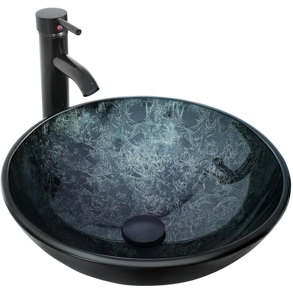 

Bowl Sink for Bathroom With Faucet Dark Green Wash Basin Glass Sink With Pop Up Drain Set Washhand Stand Sinks Washbasins Home