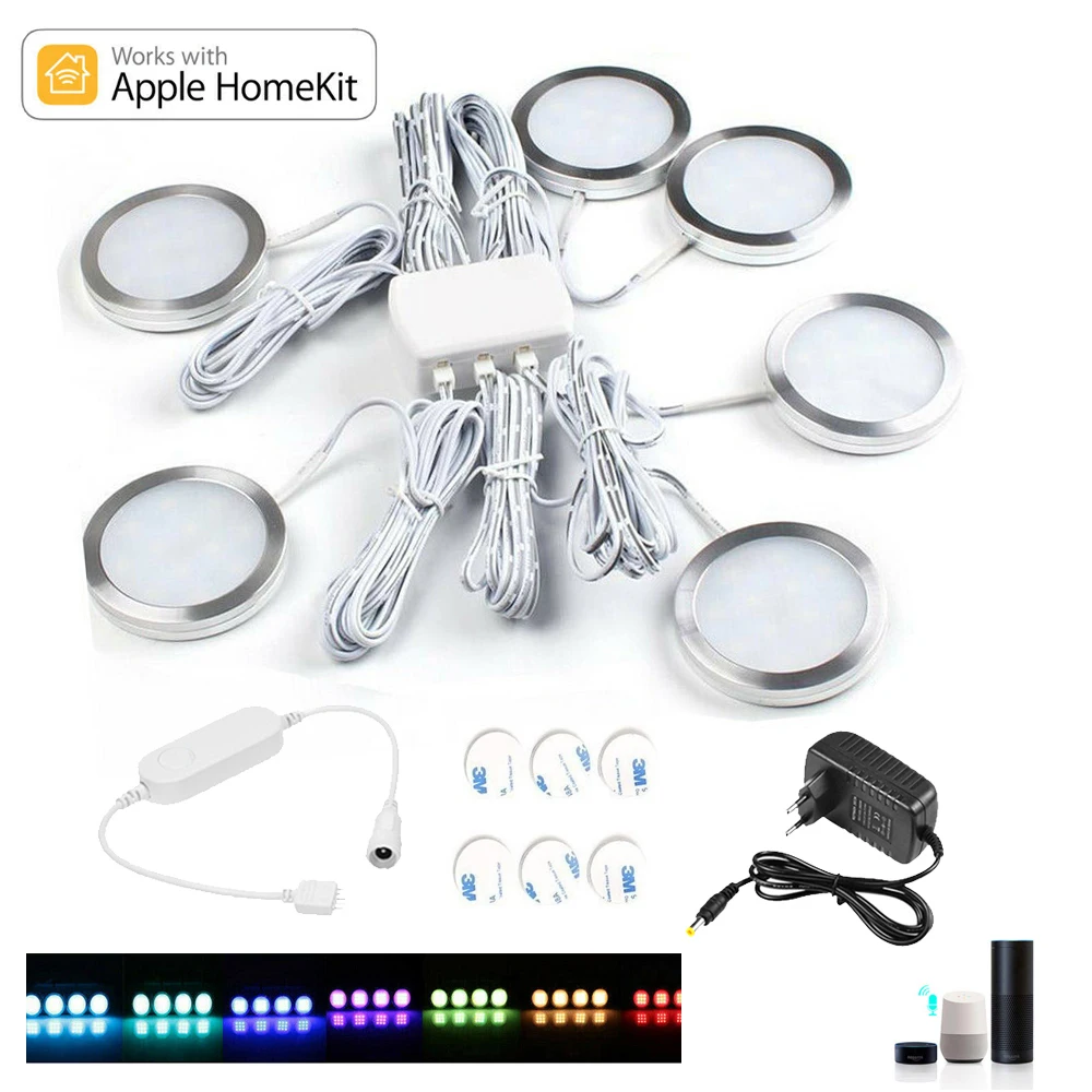 Homekit WiFi RGB LED Under Cabinet Light Dimmable Round Lamp Closet Wardrobe Cupboard Lighting 12V Power Kit Siri Voice Control
Homekit WiFi RGB LED Under Cabinet Light Dimmable Round Lamp Closet Wardrobe Cupboard Lighting 12V Power Kit Siri Voice Control