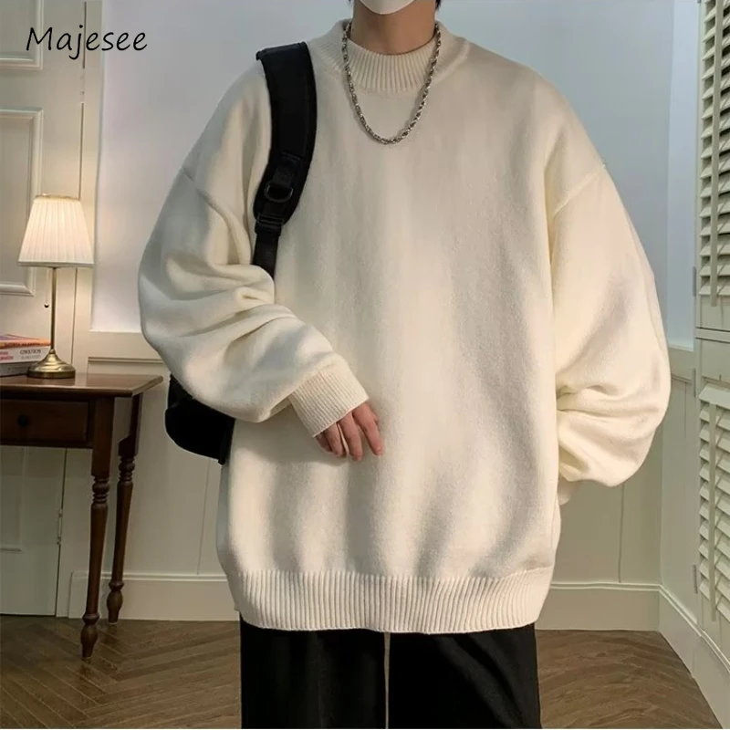 

Solid Sweaters Men Basics Spring Autumn Japanese Style Tender Slouchy Elegant Youthful Normcore Multi Color Simple O-neck 2023