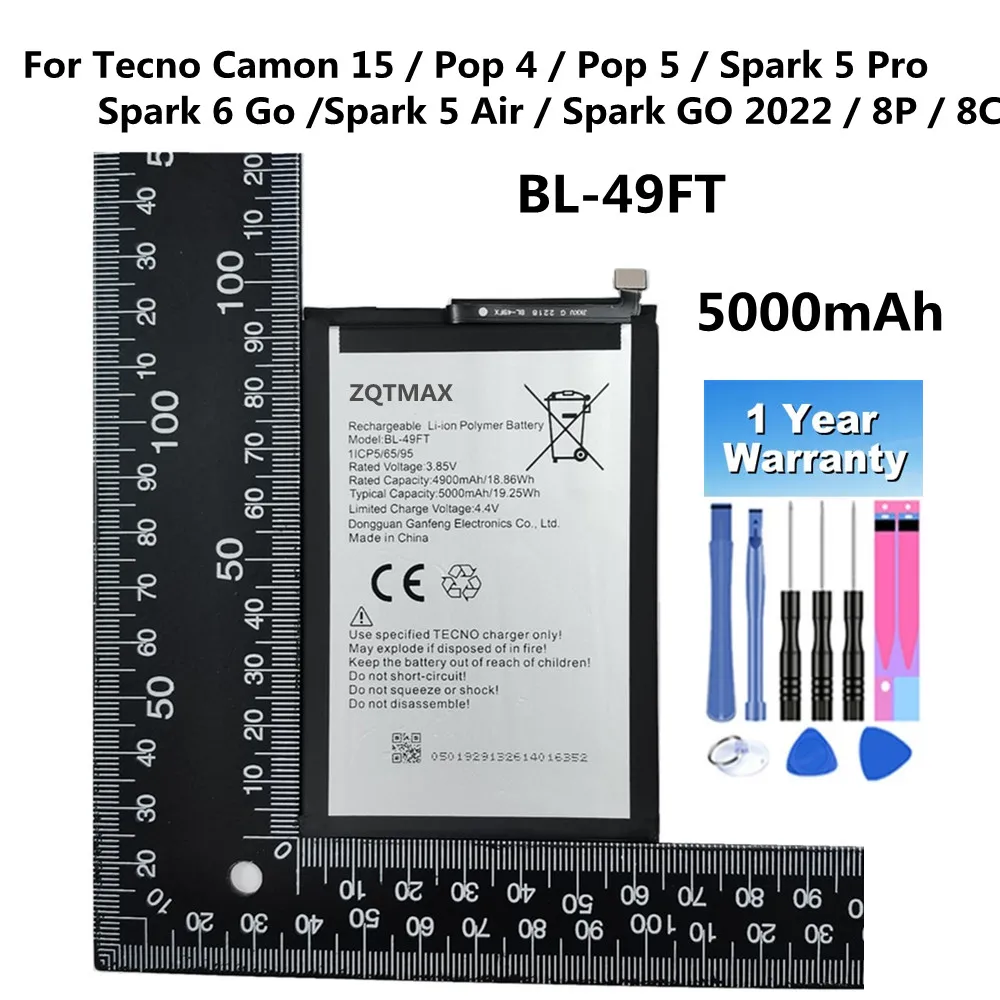 

Аккумулятор BL 49FT для Tecno Camon 15 Pop 4 / Pop 5 / Spark 5 Pro / Spark 6 Go / Spark 5 Air / Spark GO 2022 8P 8C