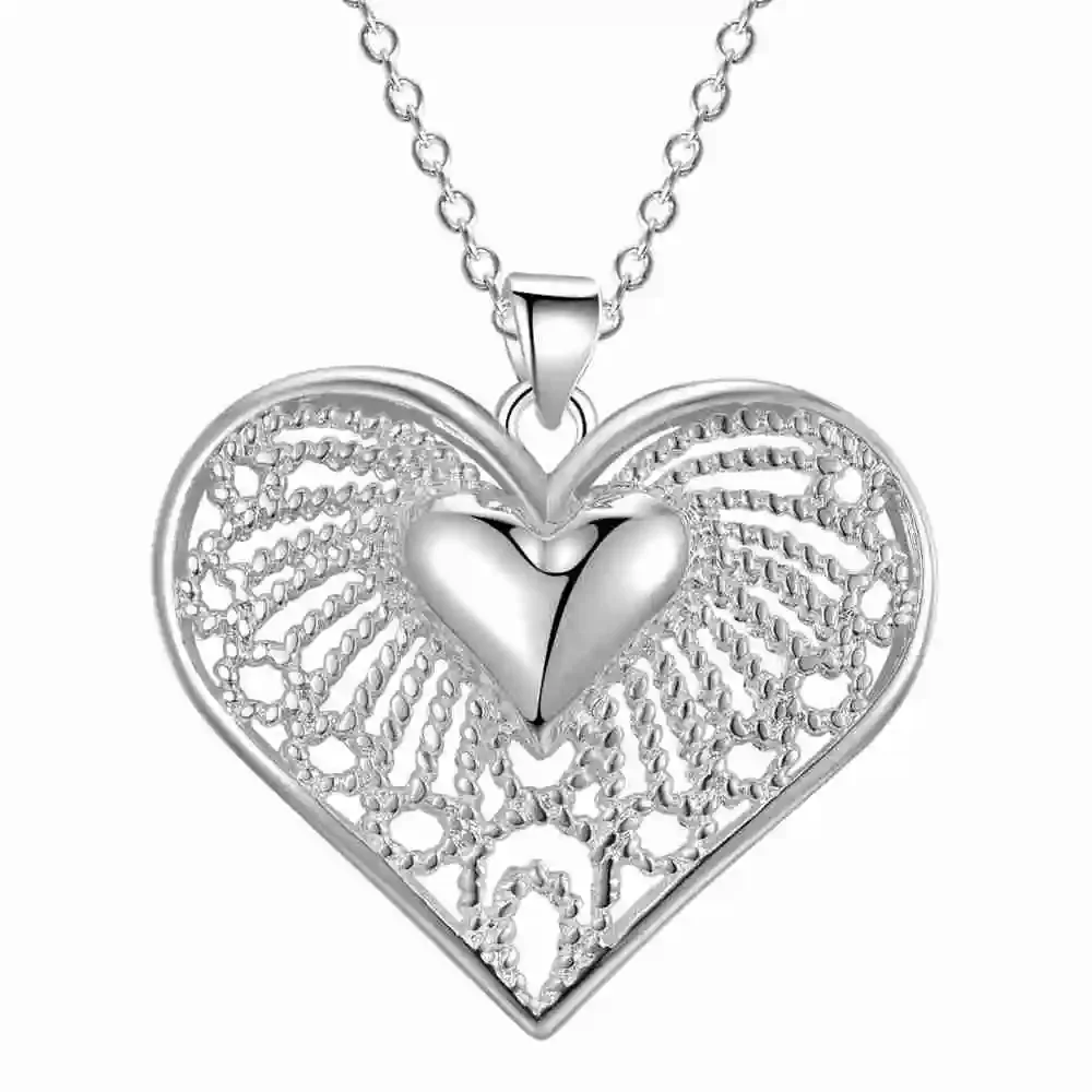 

Promotions 925 Sterling Silver Necklace Beautiful fashion Elegant charm Heart For women girl wedding charms pretty Lady jewelry
