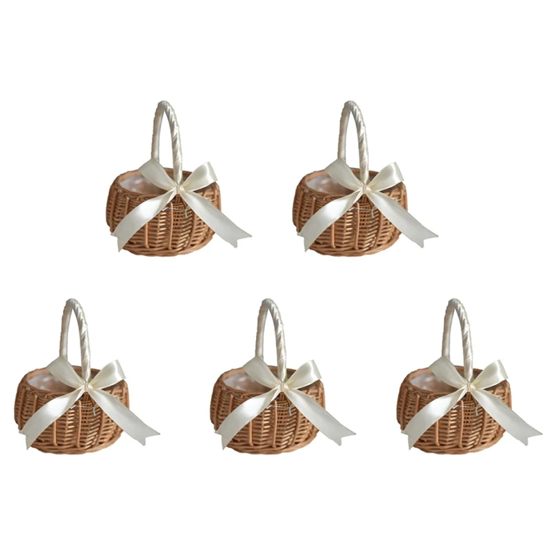 5X Woven Flower Basket Rattan Storage Basket Flower Girl Hand Basket Handmade Flower Basket With Bow, S
5X Woven Flower Basket Rattan Storage Basket Flower Girl Hand Basket Handmade Flower Basket With Bow, S