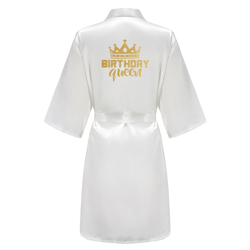 Birthday Party Queen Squad Robes Satin Pajamas Dressing Gown White Writing Kimono Rose Gold Bathrobe Birthday Party Queen Squad Robes Satin Pajamas Dressing Gown White Writing Kimono Rose Gold Bathrobe