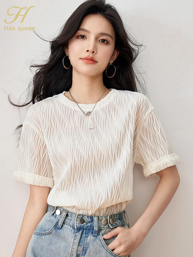 Летняя одежда для женщин H Han Queen, рубашки, офисная блузка с коротким рукавом, винтажные свободные топы, элегантные блузки, Популярная Корейская одежда
Летняя одежда для женщин H Han Queen, рубашки, офисная блузка с коротким рукавом, винтажные свободные топы, элегантные блузки, Популярная Корейская одежда