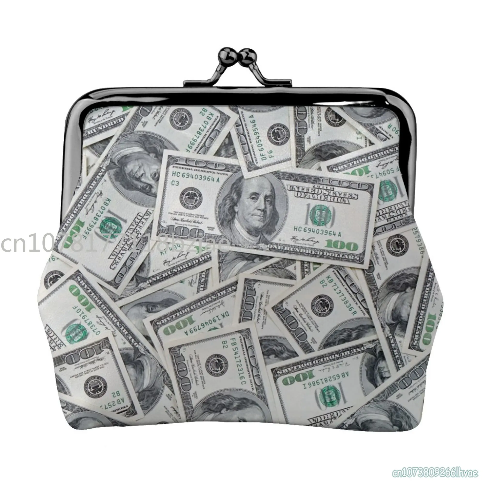 

100 Dollar Bills USA Leather Coin Purse Kawaii Small Kiss-Lock Change Pouch Clasp Closure Buckle Wallet for Women Girl Gift