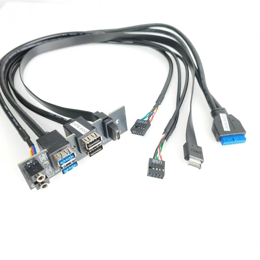 

Удлинитель материнской платы, кабель передней панели 19Pin 9Pin Type-E на Type-C 2-Port USB 2,0 3,0 3,1 HD Audio 3,5 мм 94 мм x 27 мм