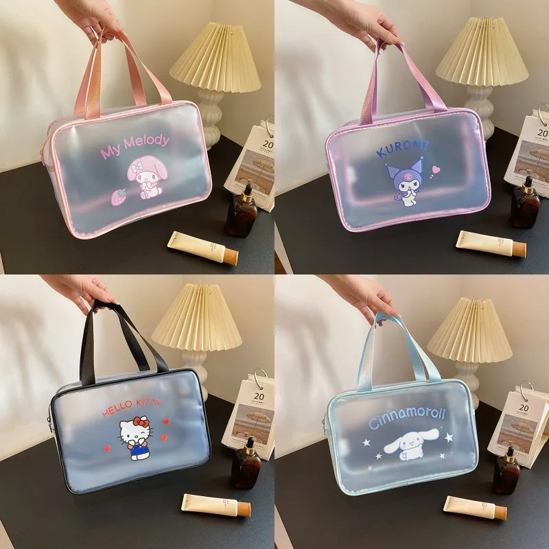

Hello Kitty MINISO Pvc Transparent Cosmetic Bag Cinnamoroll Kuromi My Melody Kawaii Waterproof Makeup Bag Toiletry Organize Girl