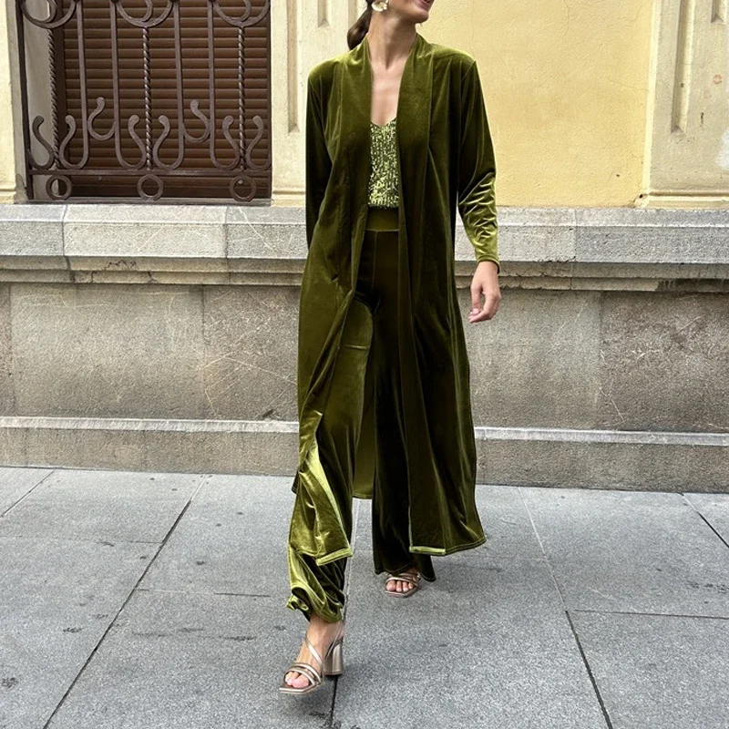 Solid Elegant Velvet Office Lady Two-piece Set Fall Winter Long Cardigan Outwear With Wide Leg Pants Suit Women Fashion Coat Set
Solid Elegant Velvet Office Lady Two-piece Set Fall Winter Long Cardigan Outwear With Wide Leg Pants Suit Women Fashion Coat Set