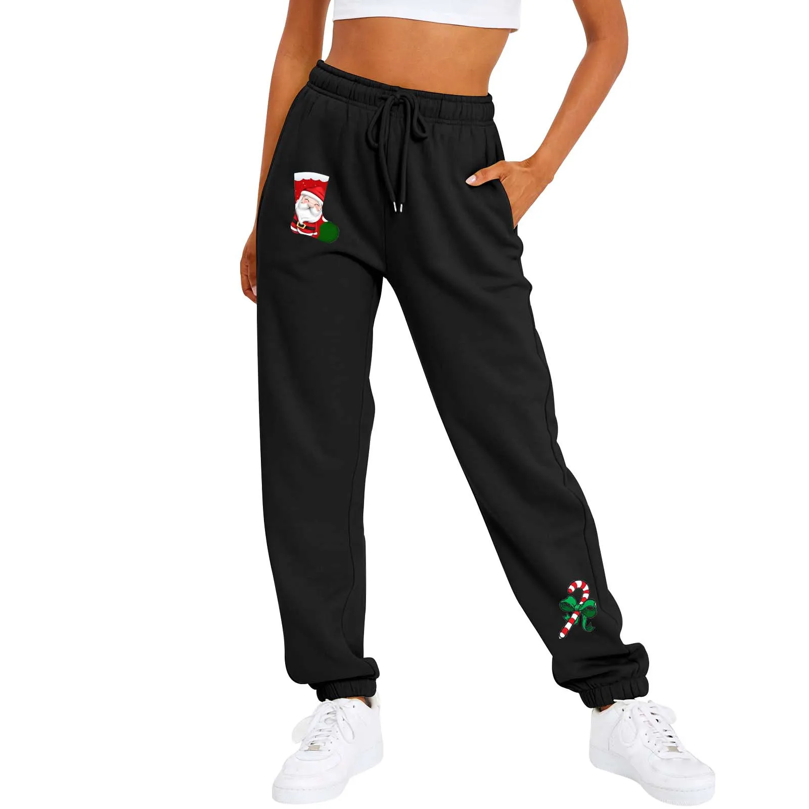 

Женские спортивные штаны Рождественские милые флисовые штаны на подкладке с высокой эластичной талией повседневные свободные брюки женские штаны для йоги