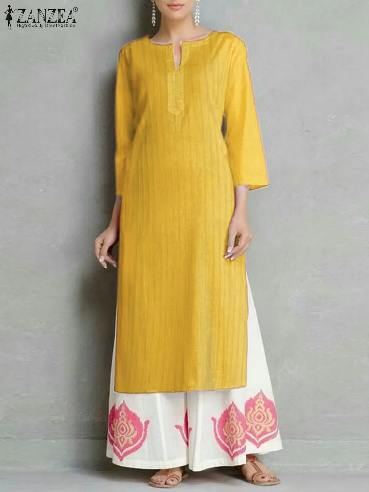 ZANZEA Casual Loose 3/4 Sleeve Long Dress Fashion Solid Midi Dress Women Round Neck Retro Vestidos Autumn 2023 High Splited Robe
ZANZEA Casual Loose 3/4 Sleeve Long Dress Fashion Solid Midi Dress Women Round Neck Retro Vestidos Autumn 2023 High Splited Robe