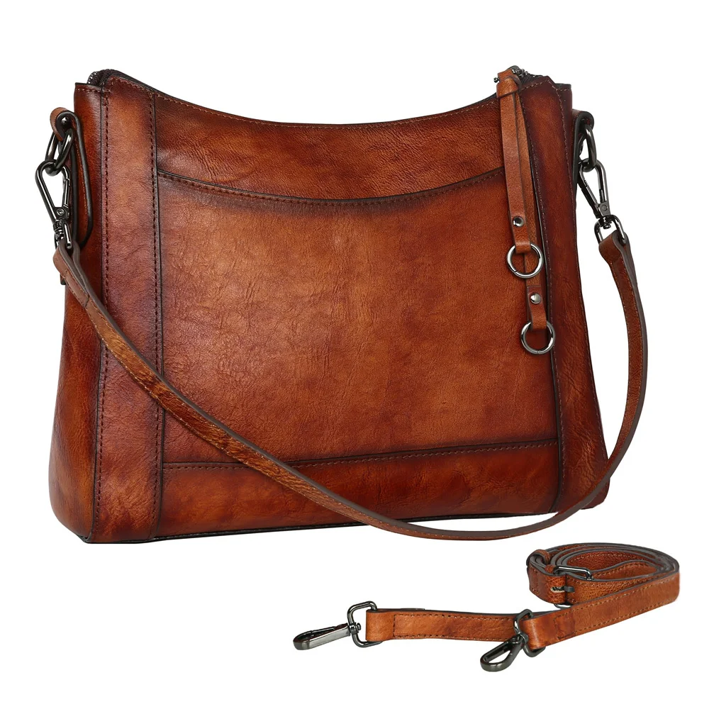 

High Quality Genuine Leather Crossbody Bags For Women Satchel Purse Hobo Handbags Ladies Vintage Shoulder Bag 2024 New