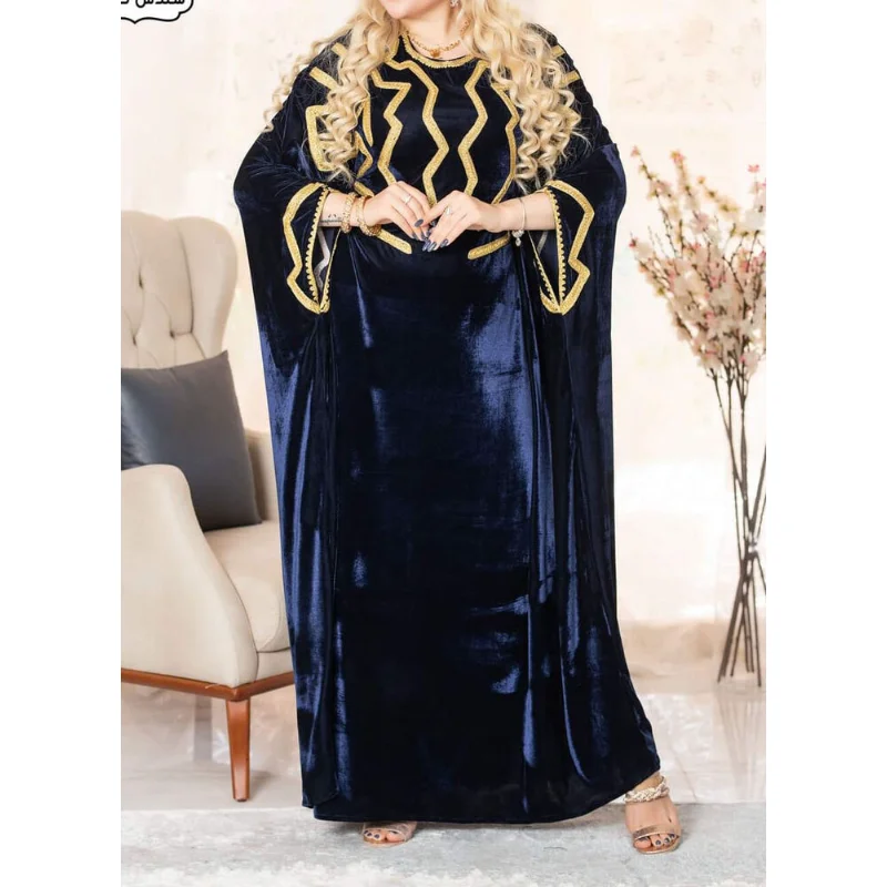 Navy Blue Fancy Velvet Long Dress with A Moroccan Dubai Gown and Farasha Robe European and American Fashion Trend
Navy Blue Fancy Velvet Long Dress with A Moroccan Dubai Gown and Farasha Robe European and American Fashion Trend