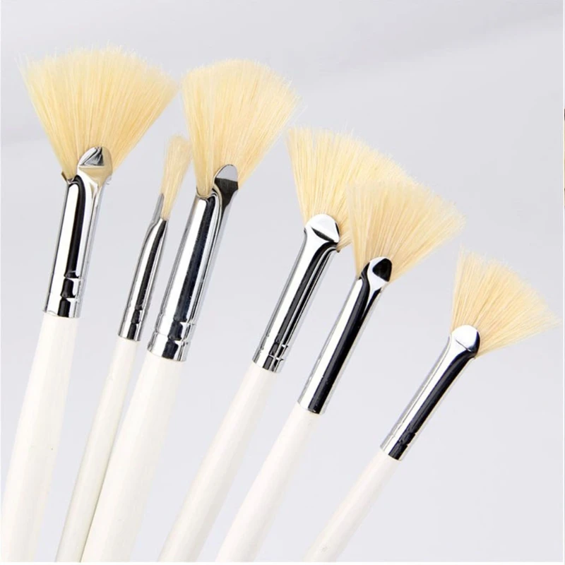 

32cm 6pcs Fan Shape Pen Oil Gouache Painting Brush Set Art Tool Pig 's Bristles Hair Brush Watercolor Painting Brushes