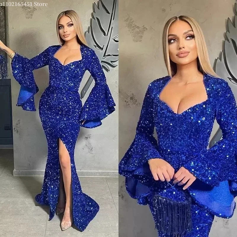 Royal Blue Mermaid Evening Dresses Long Flare Sleeves Split Front Women Bespoke Occasion Dresses Formal Night Gala Party Gowns
Royal Blue Mermaid Evening Dresses Long Flare Sleeves Split Front Women Bespoke Occasion Dresses Formal Night Gala Party Gowns