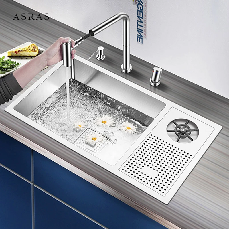 

ASRAS SUS 304 Stainless Steel High Pressure Cup Rinser Kitchen Sink Handmade Brushed Undermount Bar Counter kitchen Sinks