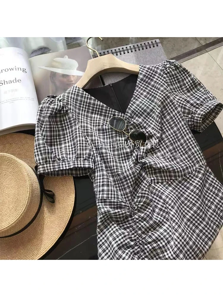 2023 Summer Vintage Waffle Plaid Puff Sleeve Mermaid Hem Dresses Women's Elegant Slim Fit Office Lady A-Line Dress Lady Clothes
2023 Summer Vintage Waffle Plaid Puff Sleeve Mermaid Hem Dresses Women's Elegant Slim Fit Office Lady A-Line Dress Lady Clothes