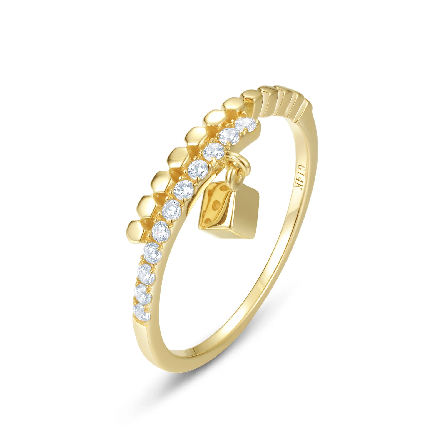 

Женские кольца ALLNOEL, кольца из желтого золота 14 к 585 пробы с белым цирконием и геометрическим узором, вечерние кубики Рубика, модные ювелирные украшения