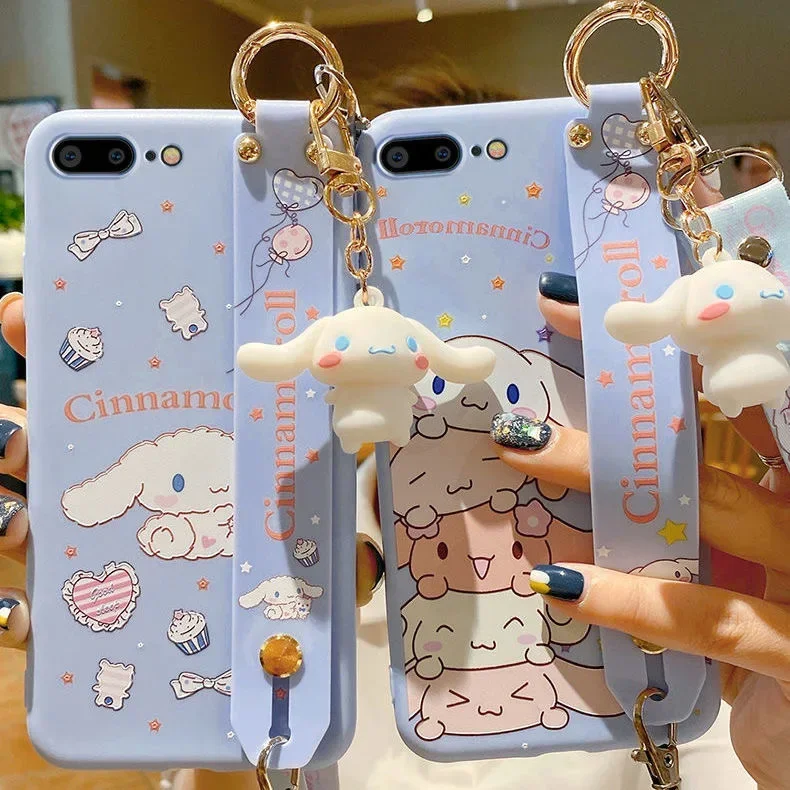 

3D Sanrio Cinnamoroll with Lanyard Phone Cases For iPhone 14 13 12 11 Pro Max Mini XR XS MAX 8 X 7 SE 2023 soft shell Cover