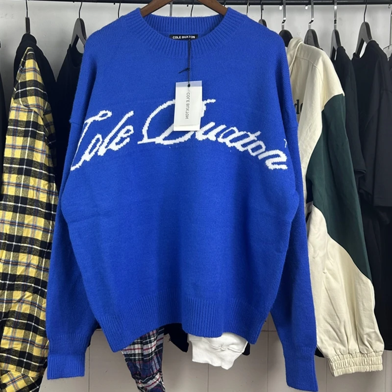 

Cole Buxton Logo Blue Knit Sweater Men Women High Quality Autumn Winter Cole Buxton Sweater CB Crewneck Pullovers