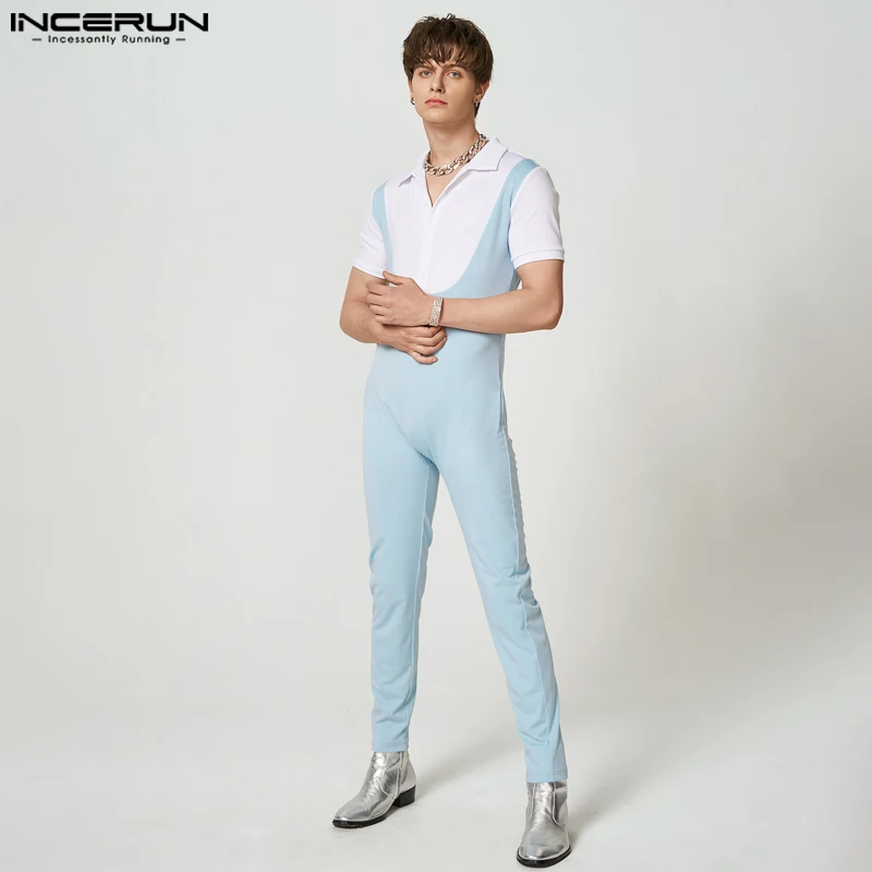 

Stylish Well Fitting Rompers INCERUN Men Fashionable Color Contrast Bodysuit Casual Hot Sale Short-sleeved Jumpsuits S-5XL 2023