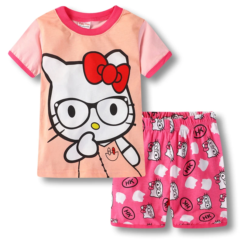 Hello Kitty Children Pajamas Set Toddler Cotton Pullover Short Sleeve+Shorts 2Pcs Suit Baby Girls Summer Casual Home Sleepwear Hello Kitty Children Pajamas Set Toddler Cotton Pullover Short Sleeve+Shorts 2Pcs Suit Baby Girls Summer Casual Home Sleepwear