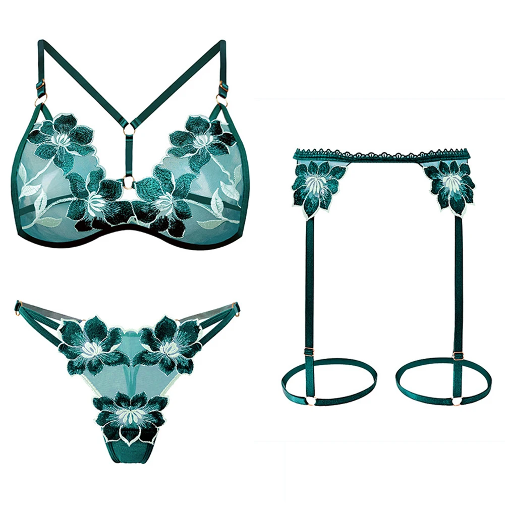 Women Sexy Lingerie Embroidered Underwear Three Piece Set Fashion Mesh Lace Hollow Seductive Transparent Bikini Night Sleepwear
Women Sexy Lingerie Embroidered Underwear Three Piece Set Fashion Mesh Lace Hollow Seductive Transparent Bikini Night Sleepwear