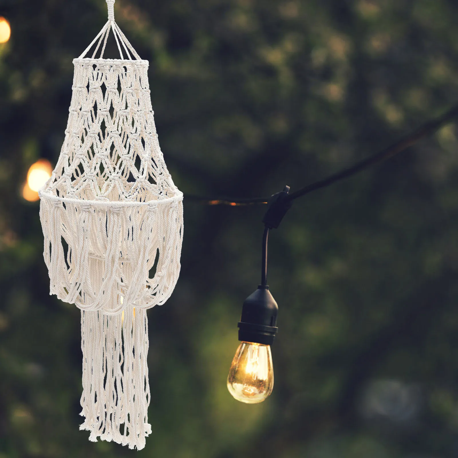 Cotton Rope Macrame Hanging Lampshade - Handmade Boho Ceiling Light Cover 2