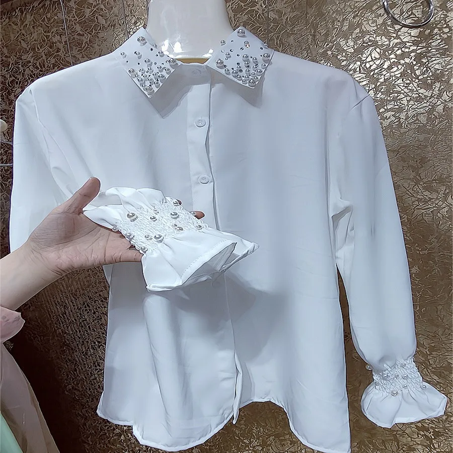Shint Diamond Beading Chiffon Shirt Women Spring Summer Flare Sleeve Top Blouse
Shint Diamond Beading Chiffon Shirt Women Spring Summer Flare Sleeve Top Blouse