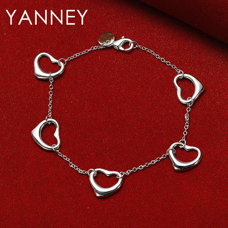 

Charm 925 Sterling Silver 8 Inches Romantic Heart Bracelet For Women Wedding Fashion Jewelry Party Engagement Gifts