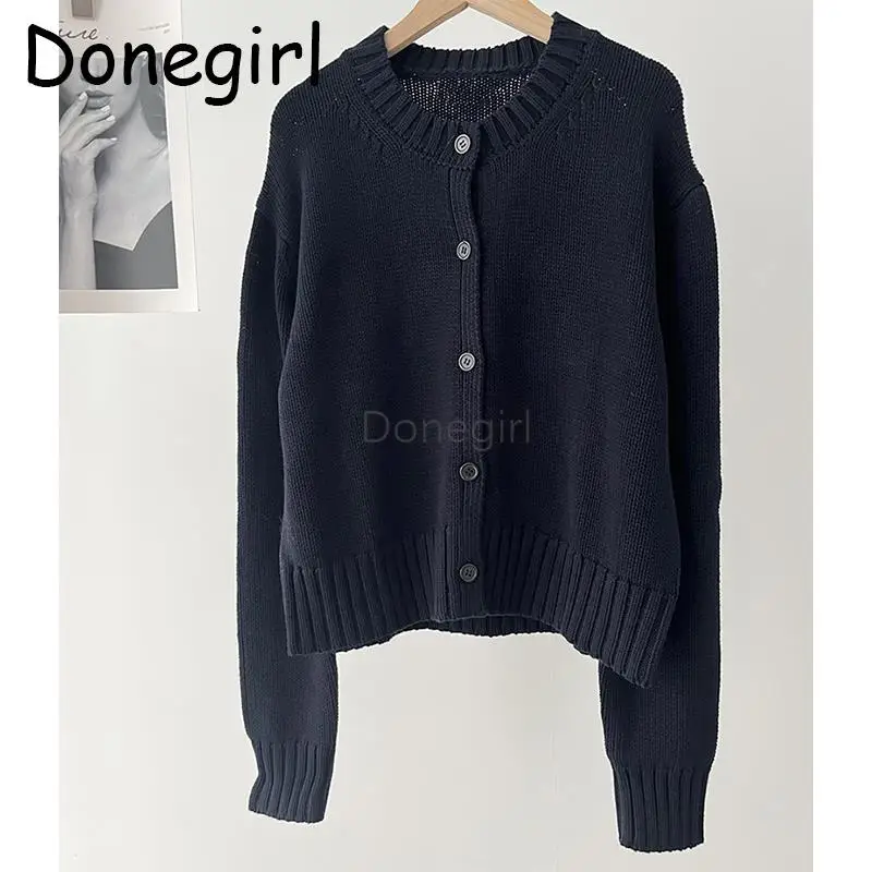 

Donegirl 2024 Spring Autumn New Women Fashion Single-breasted Knitted Sweater Solid Commute Cardigans Coat Slim Tops Female Chic