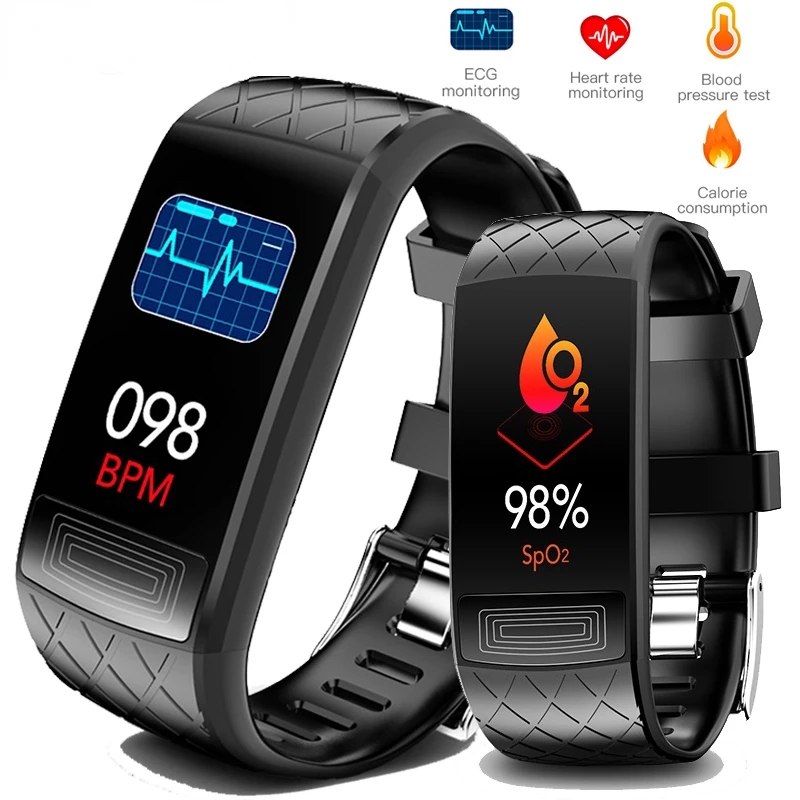 

V3E ECG Smart Bracelet Fitness Heart Rate Blood Pressure SpO2 Monitor Smart Band Sport Wristband IP67 Waterproof Men Smartwatch
