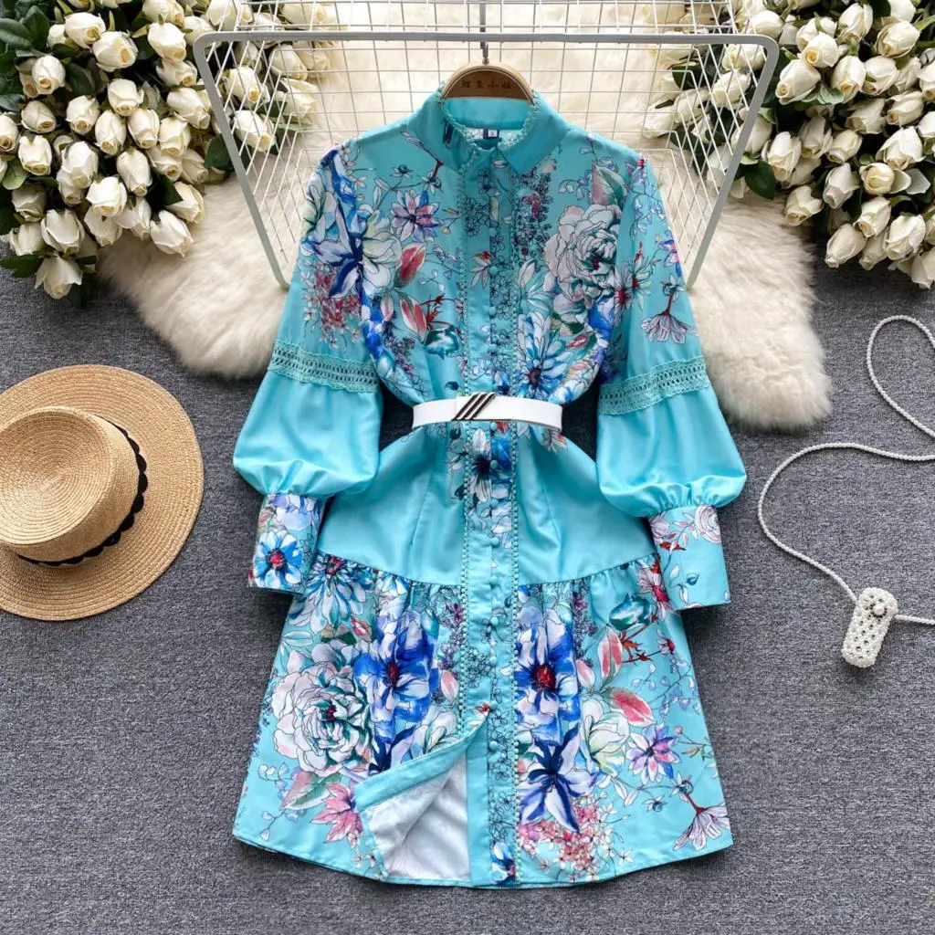 Floral Print Lace Patchwork Tassel Trims Hollow Out Dress Women Lantern Long Sleeve Buttons Sashes A Line Short Dresses N6911
Floral Print Lace Patchwork Tassel Trims Hollow Out Dress Women Lantern Long Sleeve Buttons Sashes A Line Short Dresses N6911