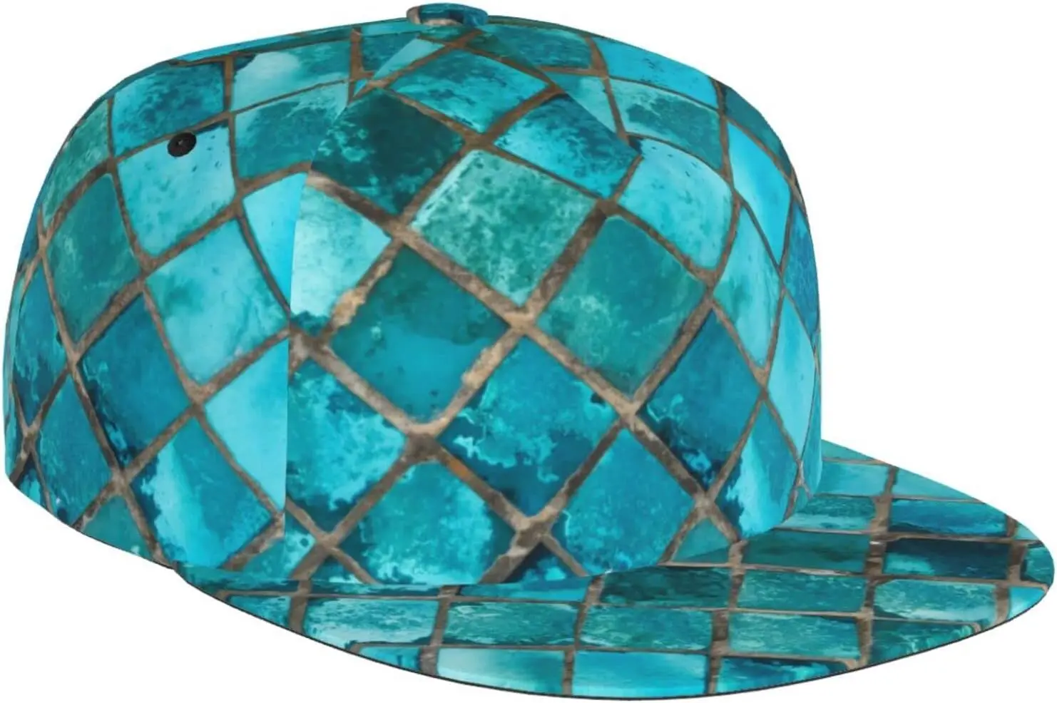 

Turquoise Blue Pattern Flat Bill Hat, Unisex Snapback Baseball Cap Hip Hop Style Flat Visor Blank Adjustable