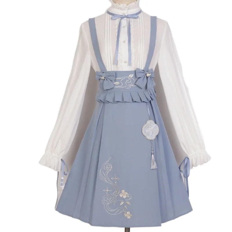 Chinese Traditional Hanfu Skirt Suit Stand Collar Shirt Strappy Skirt Cute Bow Two-piece Set 2023 Women's Clothing
Chinese Traditional Hanfu Skirt Suit Stand Collar Shirt Strappy Skirt Cute Bow Two-piece Set 2023 Women's Clothing