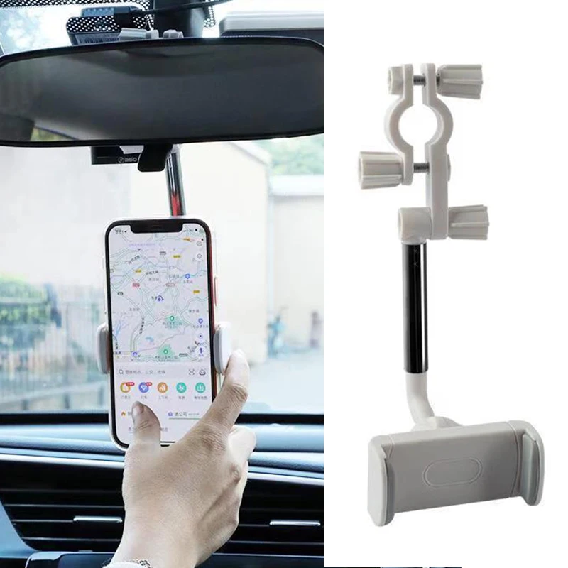 

Car Rearview Mirror Mount Foldable Cell Phone Holder Mobile Phone Bracket Navigation GPS Stand Multi-angle Adjustment Lazy Rack