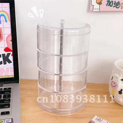 

Round Creative Rotatable Plastic Transparent Dustproof Storage Box 2/3/4 Layer Jewelry Earrings Ring Finishing Container