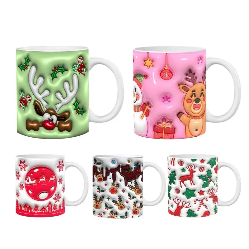 

3D Visual Christmas Mug Reindeer Snowman Ceramic Coffee Mug Novelty Tea Cups Home Decoration Funny Christmas Gifts Cup